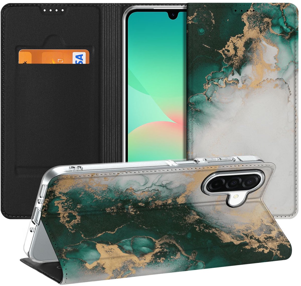 Standcase voor Samsung Galaxy A26 Marmer Groen