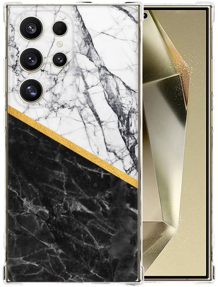 Samsung Galaxy S25 Ultra Hoesje - Marble White Black TPU Antishock