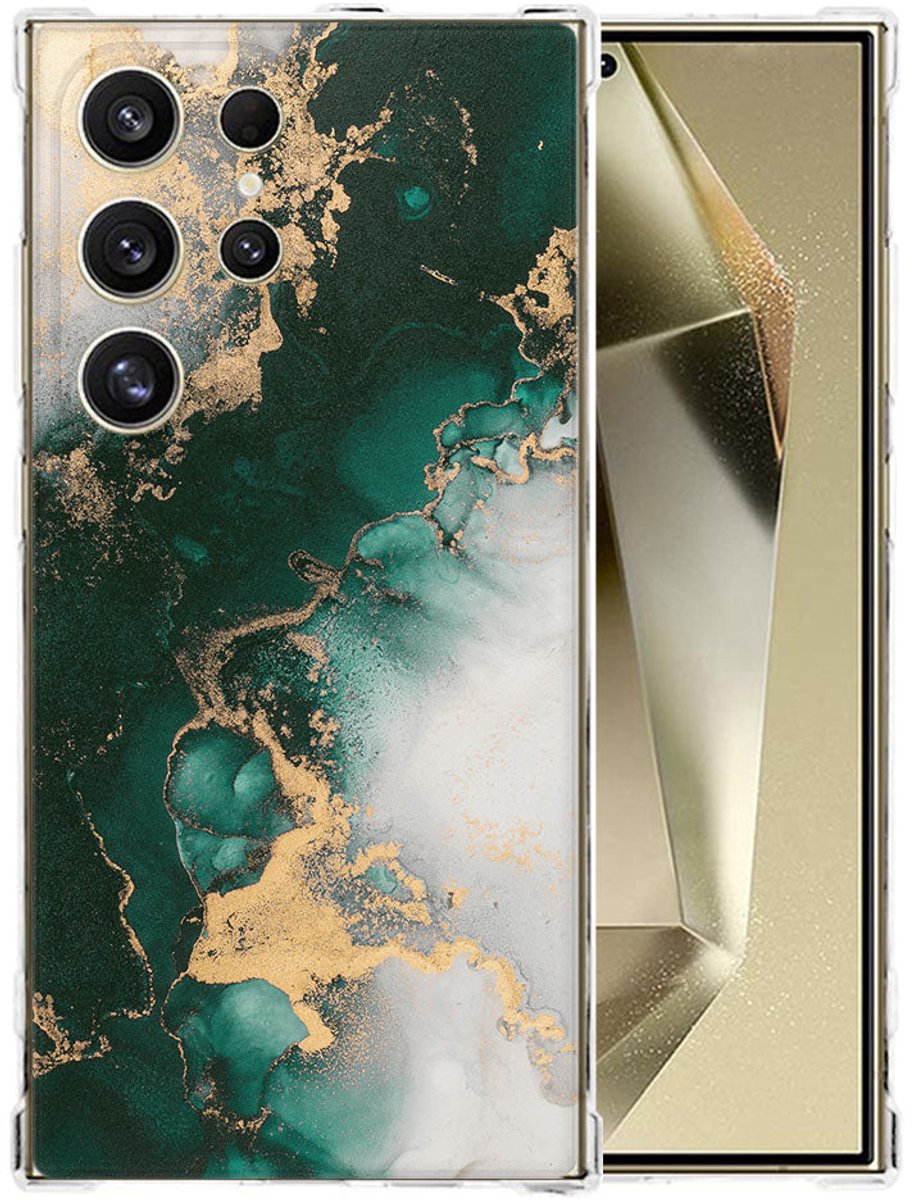 Samsung Galaxy S25 Ultra Hoesje - Marmer Groen TPU Antishock