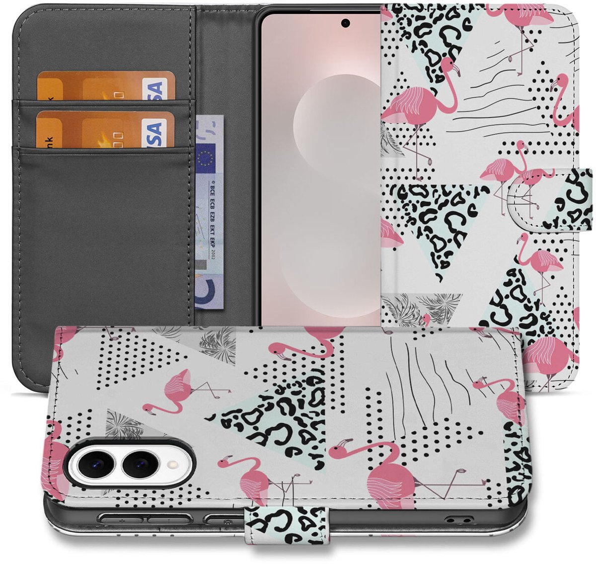 Samsung Galaxy S25 Edge Telefoonhoesje met Pasjes Flamingo Triangle