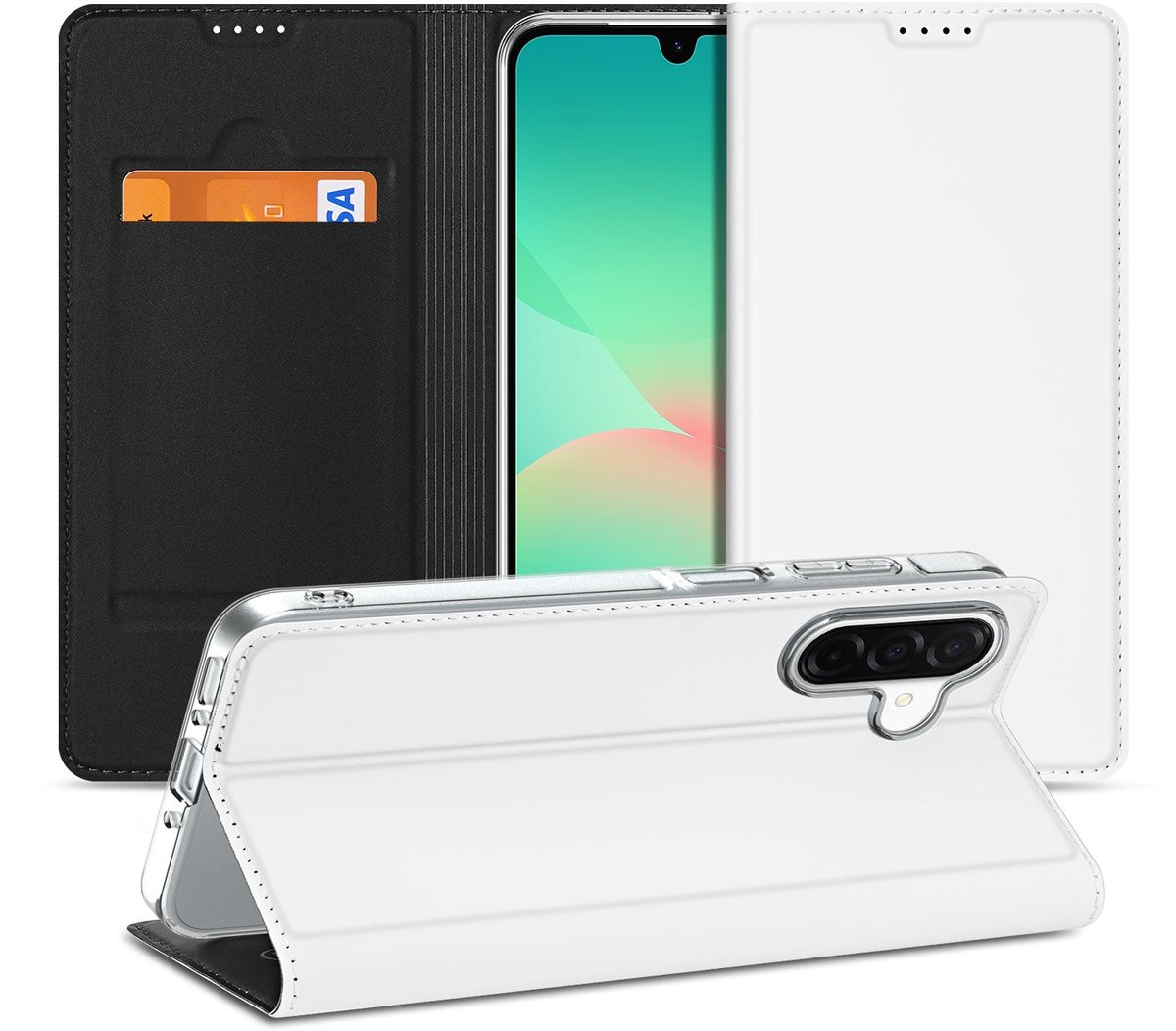 Stand Case Hoesje Samsung Galaxy A26 – Wit met Pashouder
