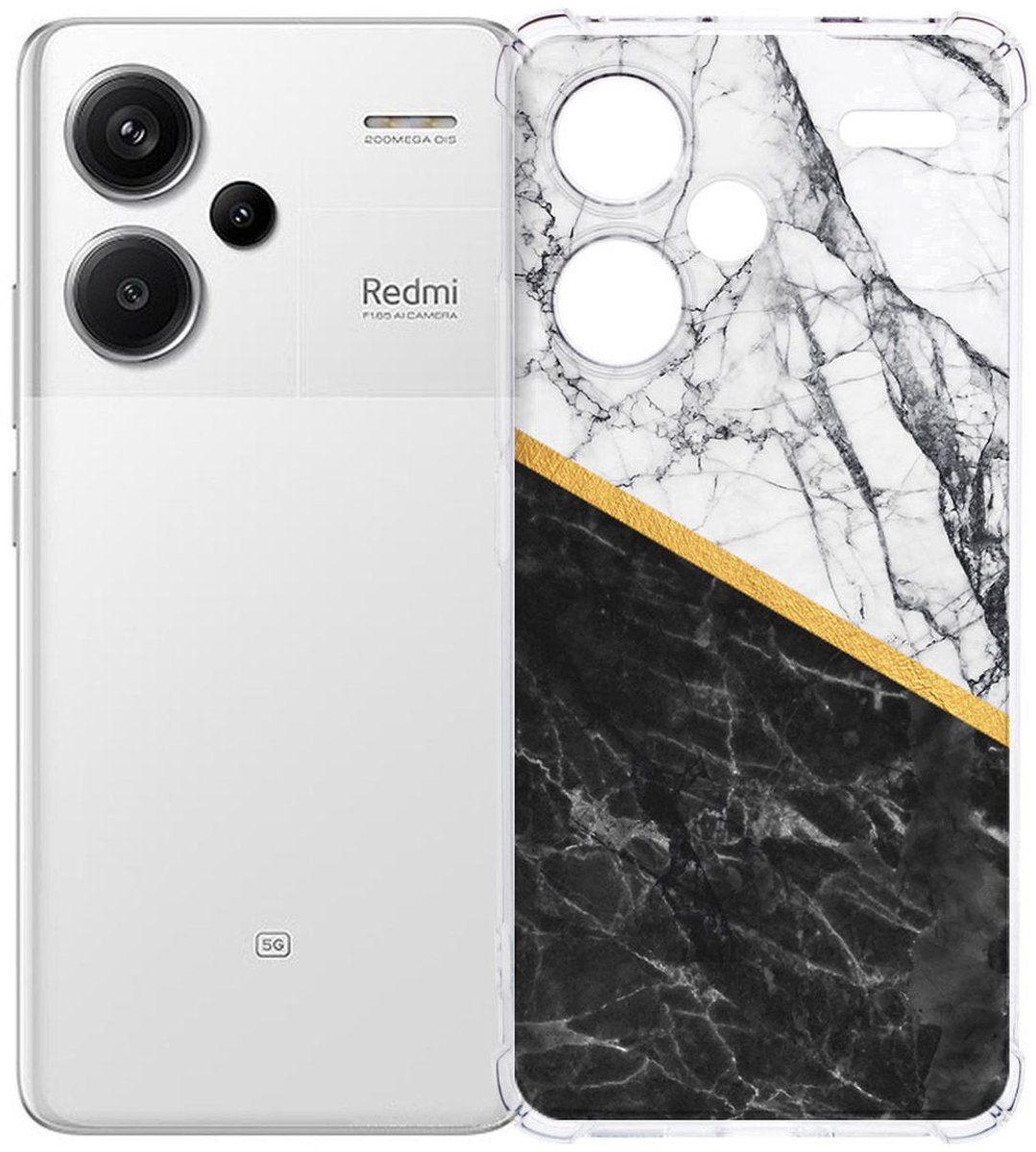 Xiaomi Redmi 13 Pro Plus Hoesje – Marble White Black TPU Antishock
