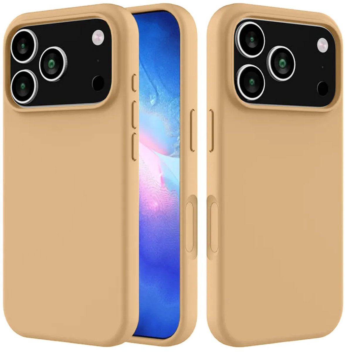 MobyDefend Hoesje - Geschikt voor iPhone 17 Pro Max - Matte Siliconen Backcover - Licht Oker
