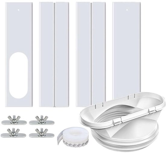 4-delige universele raamafdichtset voor mobiele airco 13-15 cm slang, verstelbaar 43-140 cm, PVC