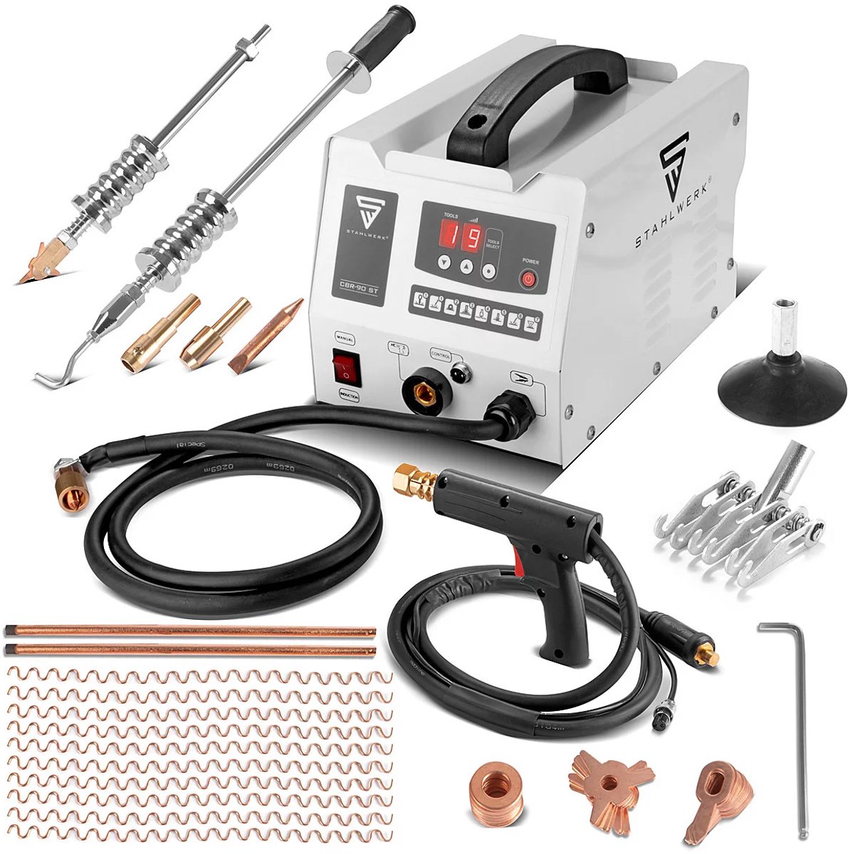 STAHLWERK Uitdeukpistool CBR-90 ST met 3.000 W en 230 V Smart Repair uitdeukset / uitdeukheffer / puntlasser / uitdeukhulpmiddel / laspistool voor professionele carrosserieherstelwerkzaamheden