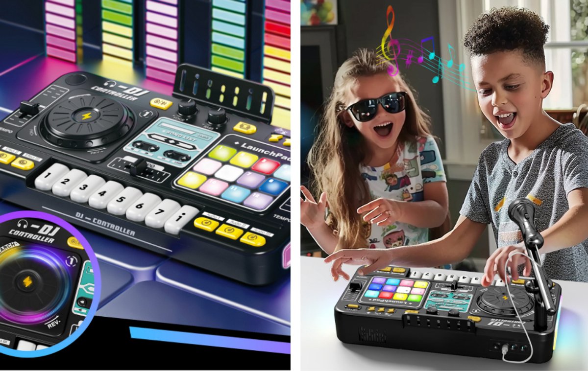 VTech DJ Mix Junior Table de mixage pour Enfants, Jouets électroniques pour Enfants à partir de 3 Ans, Panneau Lumineux, Disque Cratch, Piano avec 8 Touches, 9 chansons, 27 mélodies et Mini-Jeux VTech DJ Mix Junior Table de mixage pour Enfants, Jouets électroniques pour Enfants à partir de 3 Ans, Panneau Lumineux, Disque Cratch, Piano avec 8 Touches, 9 chansons, 27 mélodies et Mini-Jeux