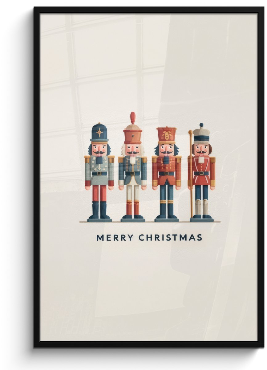 FrameYourWall Poster in lijst - Fotolijst 80x120 cm - Posters - Notenkrakers - Minimalistisch - Kerst - Beige - Posterlijst zwart - Decoratie - Wanddecoratie woonkamer - Muurdecoratie slaapkamer - Kerstversiering - Kerstdecoratie voor binnen - Kerstmis