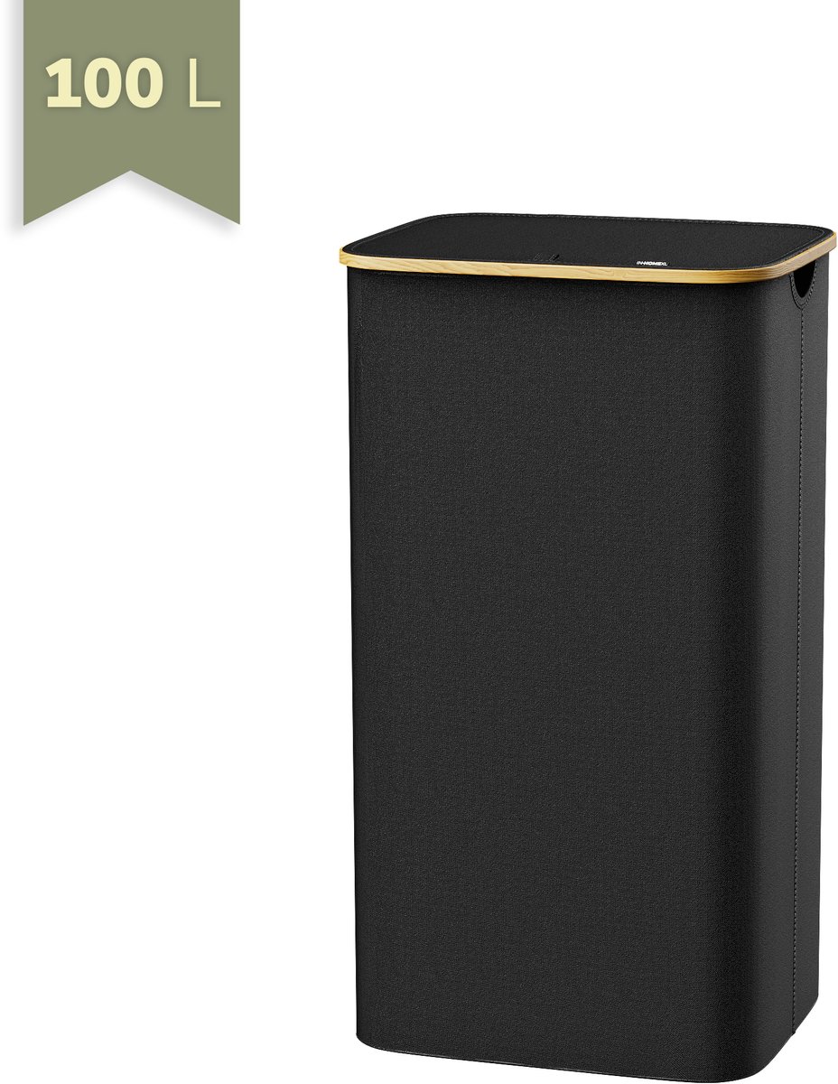 Wasmand 100 Liter met Deksel – Opvouwbare Wasmand – Zwart – Middel Groot Formaat voor Badkamer – IN-HOMEXL Modena
