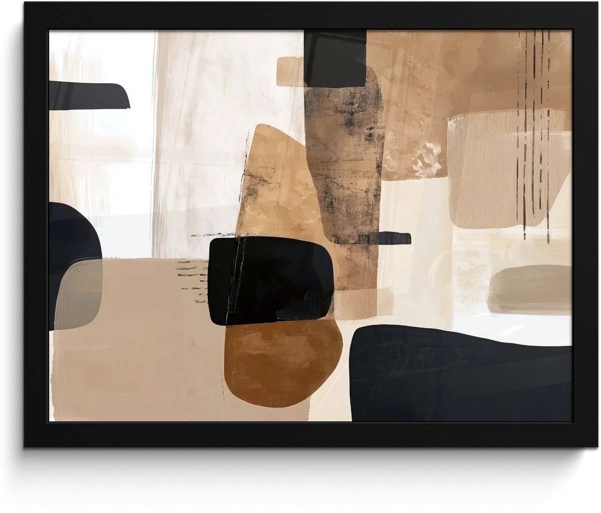 FrameYourWall Poster in lijst - Fotolijst 40x30 cm - Posters - Vlakken - Abstract - Zwart - Strepen - Posterlijst zwart - Decoratie - Wanddecoratie woonkamer - Muurdecoratie slaapkamer