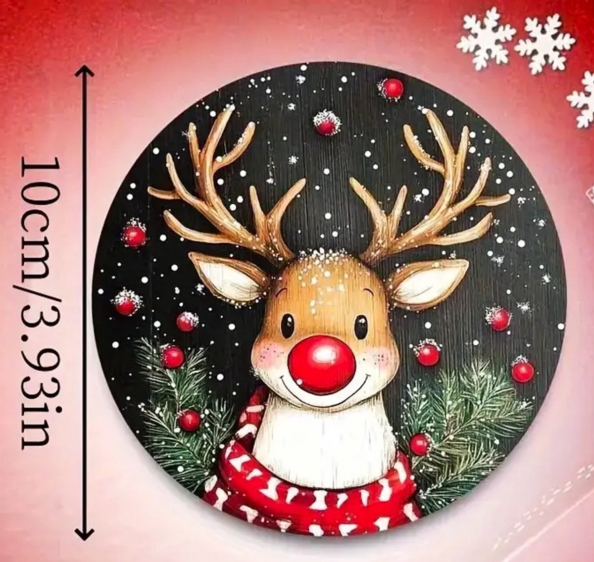Set van 6 houten kerst onderzetters met rendieren "Rudolph the red nosed reindeer", sneeuw / kerstboom en kerstballen (kerstdecoratie, glas onderzetter, bierviltje, cadeau idee voor Kerstmis) — cadeau in Wonen & Interieur - foto 5