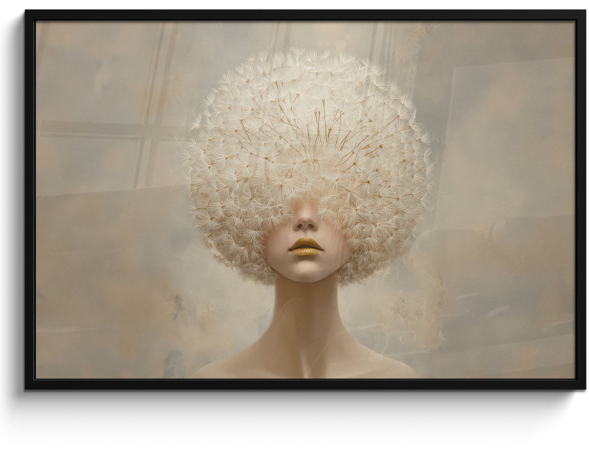FrameYourWall Poster in lijst - Fotolijst 120x80 cm - Posters - Dromerig - Beige - Paardenbloemzaadjes - Posterlijst zwart - Decoratie - Wanddecoratie woonkamer - Muurdecoratie slaapkamer