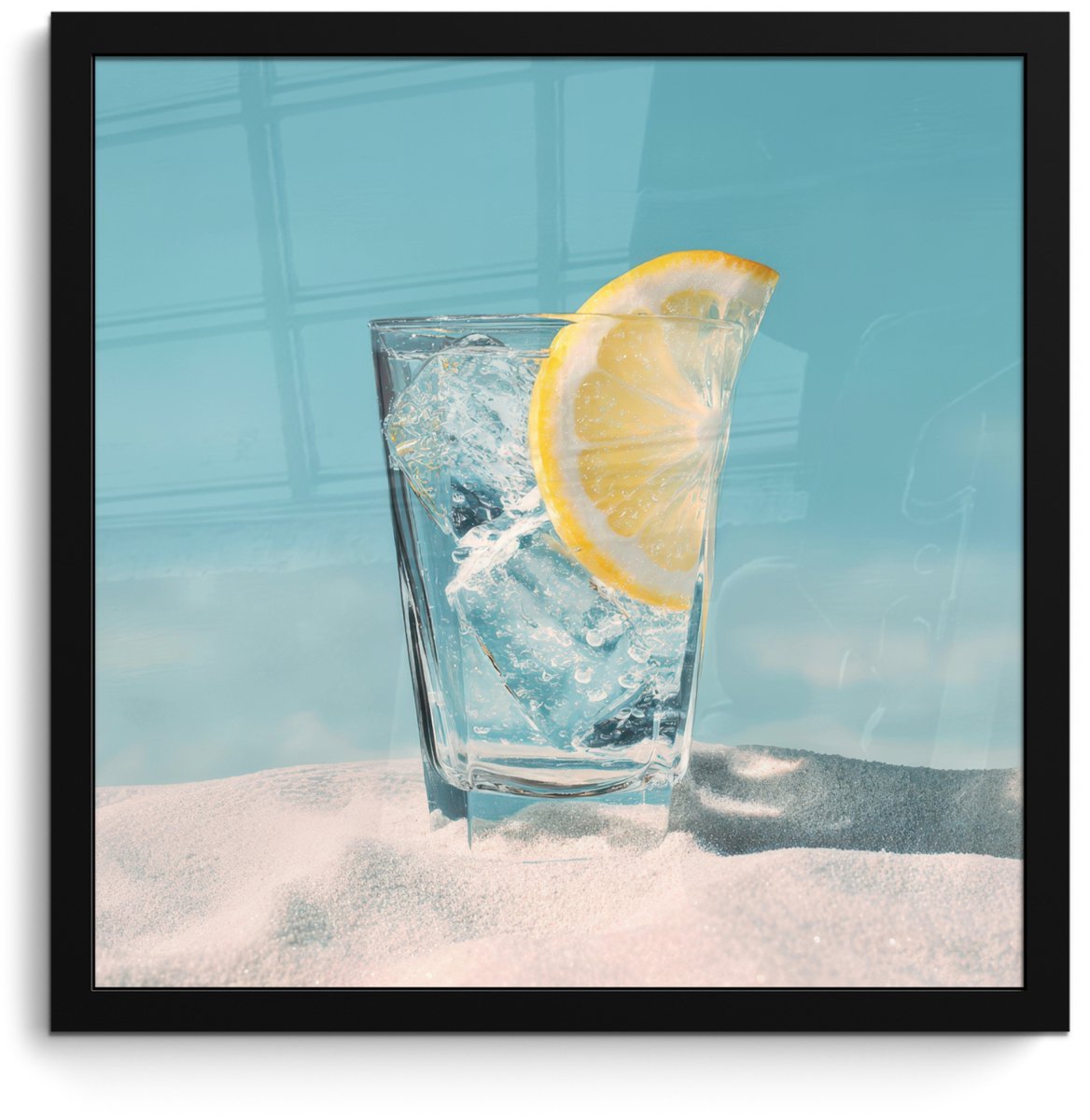 FrameYourWall Poster in lijst - Fotolijst 40x40 cm - Posters - Glas - ijsblokjes - Citroen - Posterlijst zwart - Decoratie - Wanddecoratie woonkamer - Muurdecoratie slaapkamer