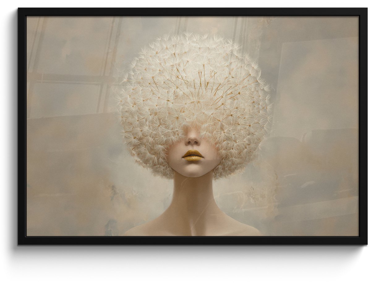 FrameYourWall Poster in lijst - Fotolijst 90x60 cm - Posters - Dromerig - Beige - Paardenbloemzaadjes - Posterlijst zwart - Decoratie - Wanddecoratie woonkamer - Muurdecoratie slaapkamer