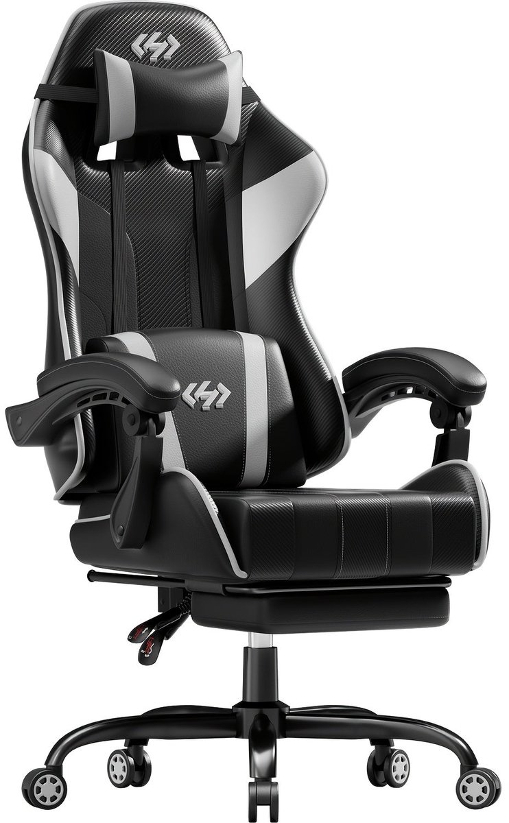 Gamingstoel – Gamestoel – Game Stoel – Gaming Chair – Bureaustoel – Verstelbare Rugleuning 90°-135° – Voetensteun Met Pocketvering