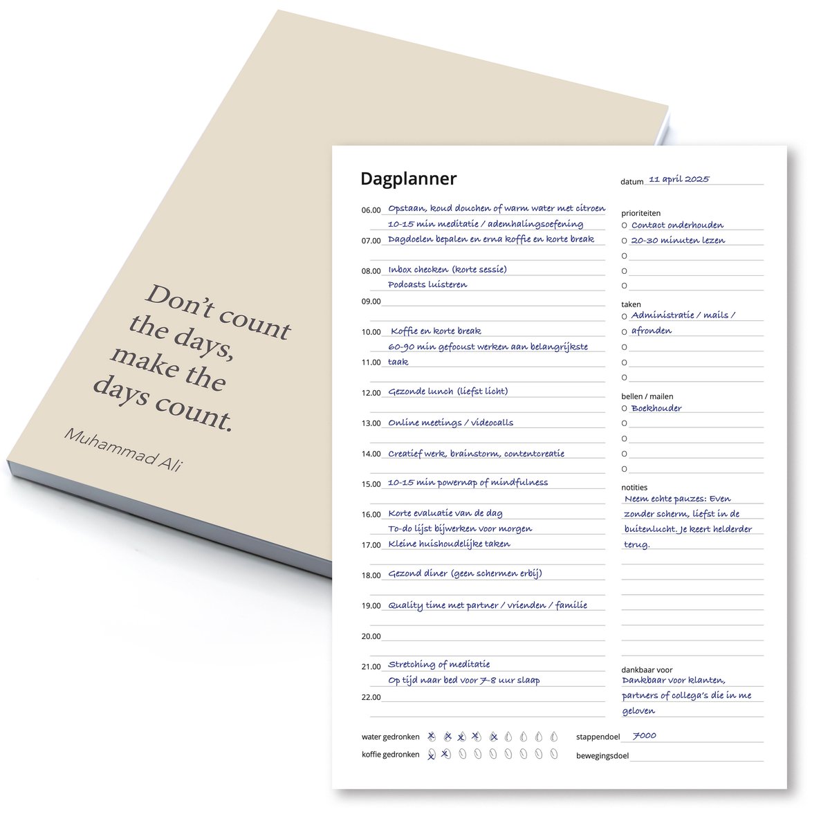 Dagplanner Beige – 50 Pagina’s – Mindset – Planner voor Focus & Productiviteit – A5 Formaat