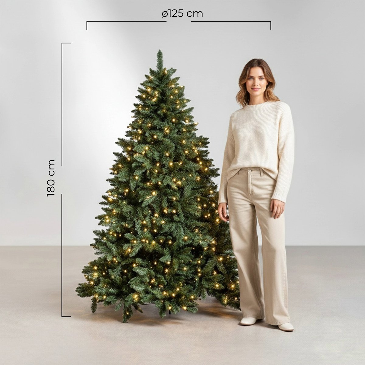 PristinePine Volle kerstboom met verlichting (280 LED lampjes) - 180 cm Kunstkerstboom inclusief opbergtas en handschoenen - Gekleurde lichtjes - 980 Takken – foto 4