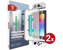 2-Pack Rosso Screenprotector Geschikt voor Nintendo Switch OLED | 9H Tempered Glass | Beschermglas | Glasplaatje | Case Friendly | Met Installatietray | Eenvoudige montage