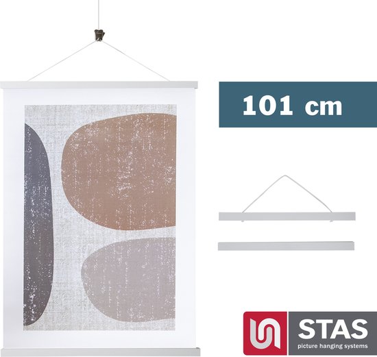 Porte-affiches STAS 101 cm - Bois - Wit - Système de suspension magnétique - Cadre pour affiche - Pince pour affiche - Support pour affiche