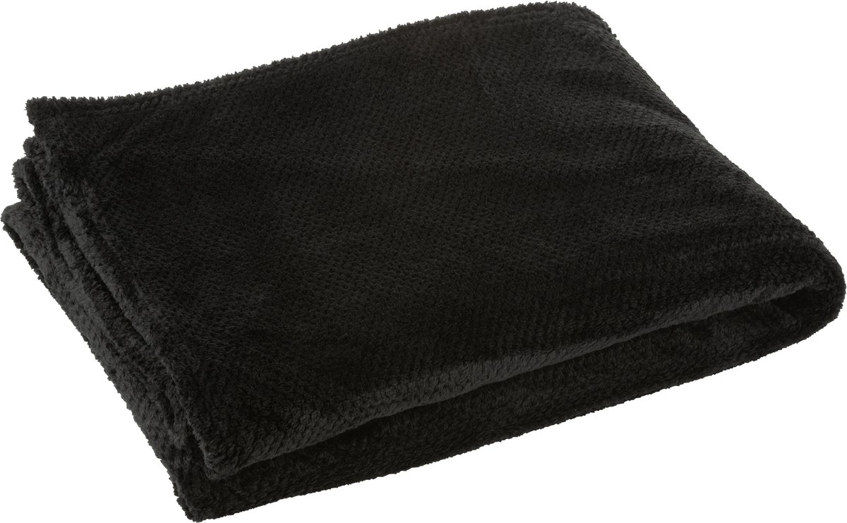 J-Line deken Snuggle - polyester - zwart
