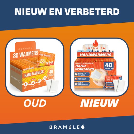 Bramble – 80 Handwarmers, Zak & Handschoen Warmers voor Fietsen, Wandelen, Voetbal Toeschouwers - 8 uur warmte