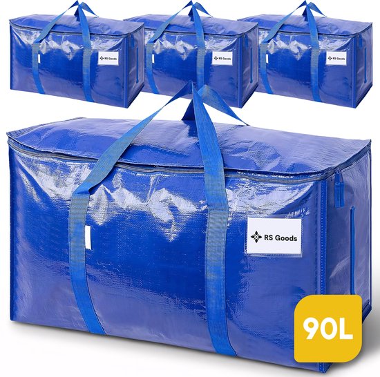 Verhuis & Opbergtassen - 4 Stuks - Verhuiszakken - 90L - Verhuisdozen - Opbergtassen - Stevige Verhuistas met Rits - Grote Opbergzak - Big Shopper Moving Bag - Waterafstotend & Scheurvast
