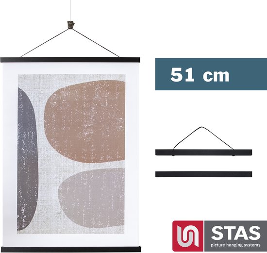 STAS Porte-affiche magnétique 51 cm - Bois - Zwart - Système de suspension d'affiches magnétique - Cadre d'affiche - Pince d'affiche - Porte-affiche