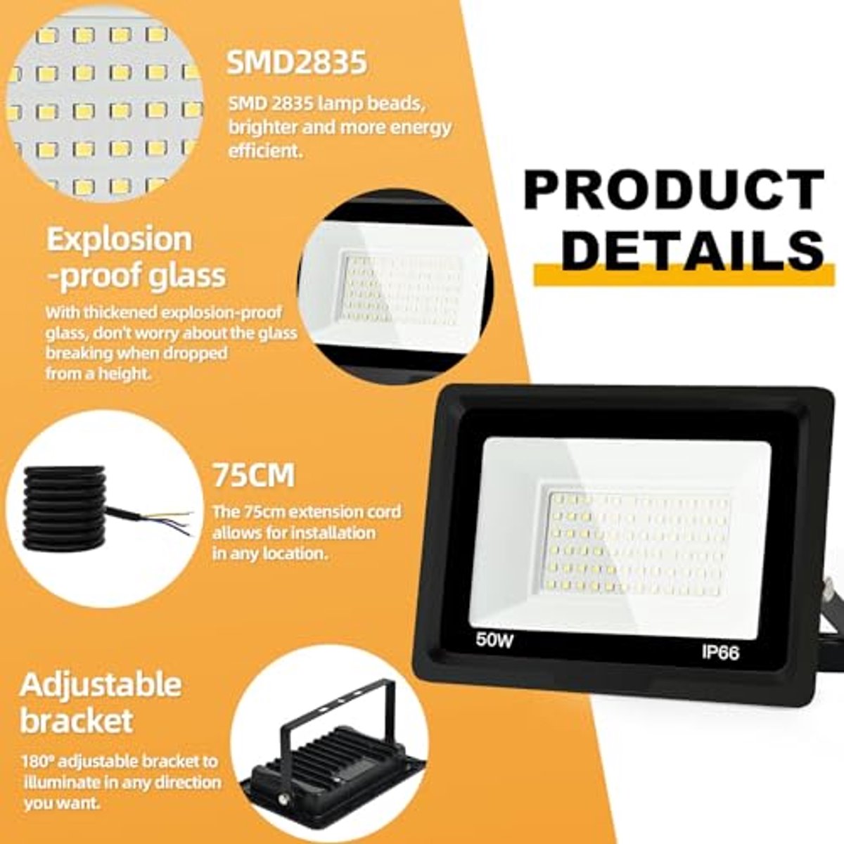 LED-spots voor buiten, 100 W, 10 stuks, IP66 waterdicht, 6500 K, 10000 lumen - superhelder