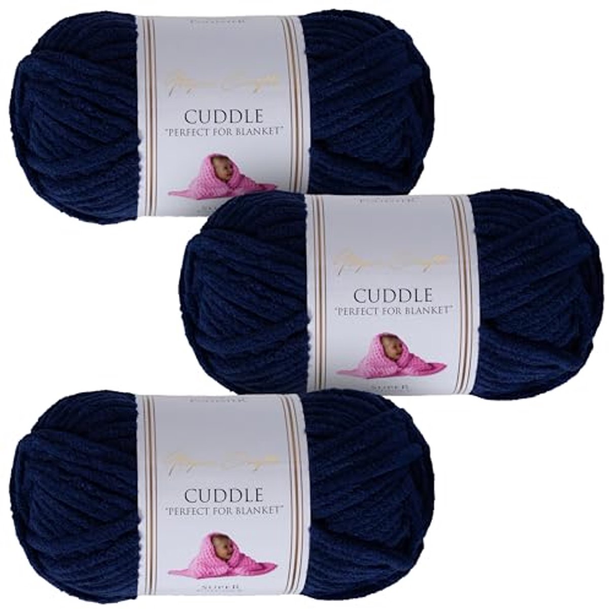 Super Chunky Chenille Garen voor Breien en Haken - 3 x 100 g (Marineblauw)