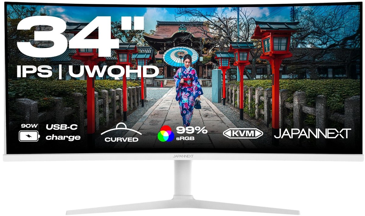 JAPANNEXT Curved Monitor Wit 34" IPS UWQHD (3440x1440) | JN-IPS34Q-HC6-W