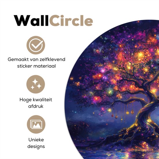 WallCircle® - Muursticker Cercle 50x50 cm - Muurstickers Cosmique - sapin lumineux - Noël - Coloré - Cercle mural salon - Cercle mural chambre - Décoration murale autocollante - Accessoires de décoration murale
