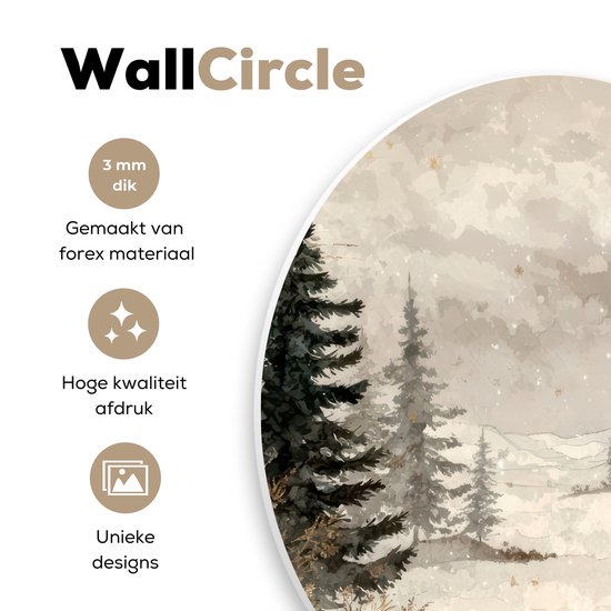 WallCircle® Wandcirkel 60x60 cm - Muurcirkel Bos - Herten - Winter - Sneeuw - Muurdecoratie woonkamer - Wanddecoratie slaapkamer - Kamer decoratie accessoires - Ronde schilderijen