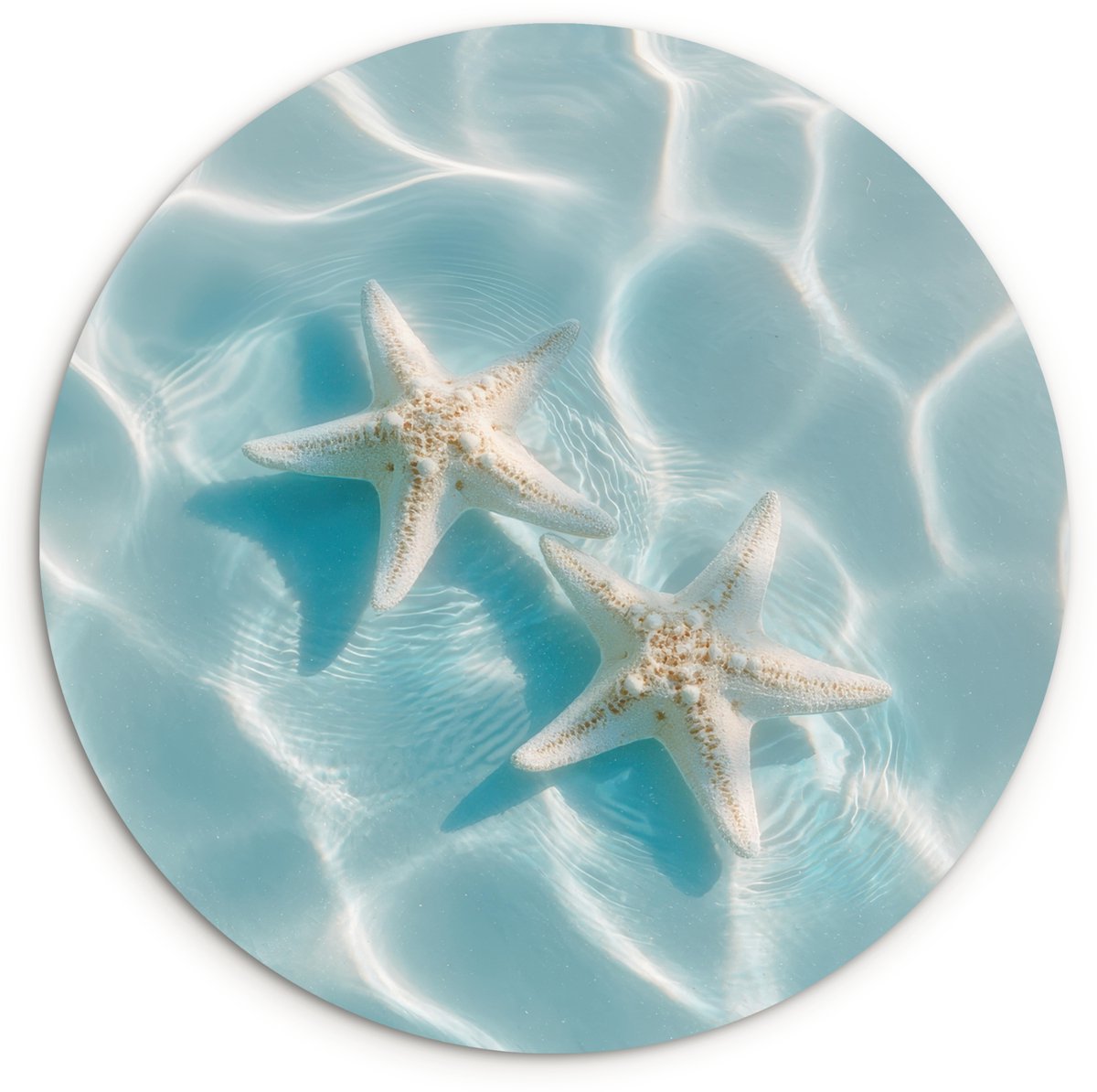 WallCircle Wandcirkel 60x60 cm - Muurcirkel Zeesterren - Golvend water - Rustgevend - Muurdecoratie woonkamer - Wanddecoratie slaapkamer - Kamer decoratie accessoires - Ronde schilderijen