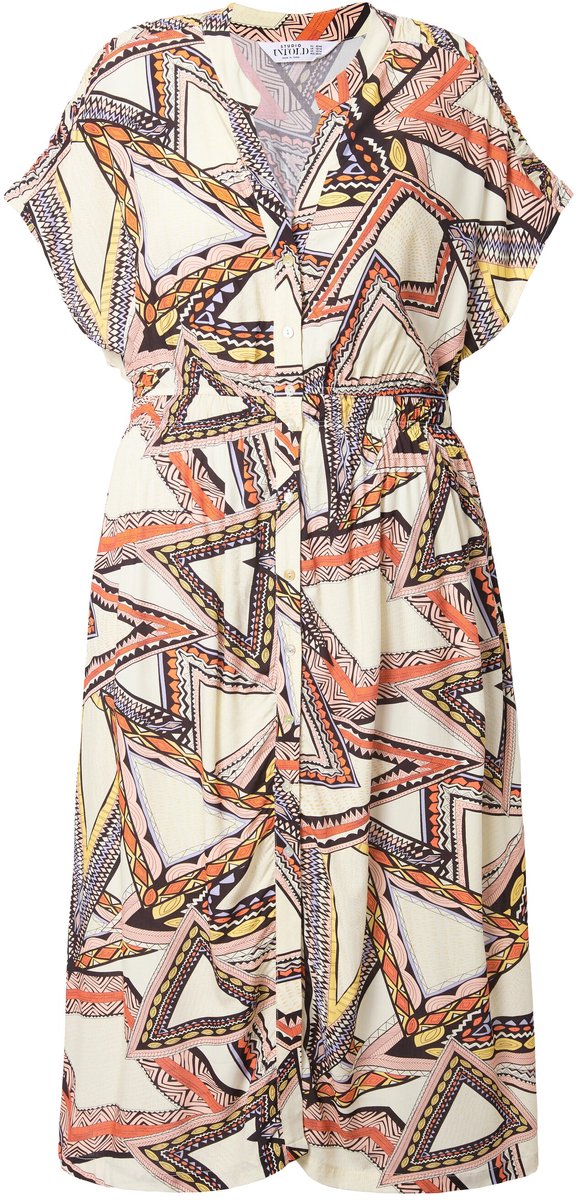 Studio Untold - Dames - Maxi-jurk A-lijn structuur all-over print knoopsluiting - Lichtbeige - Maat 46+
