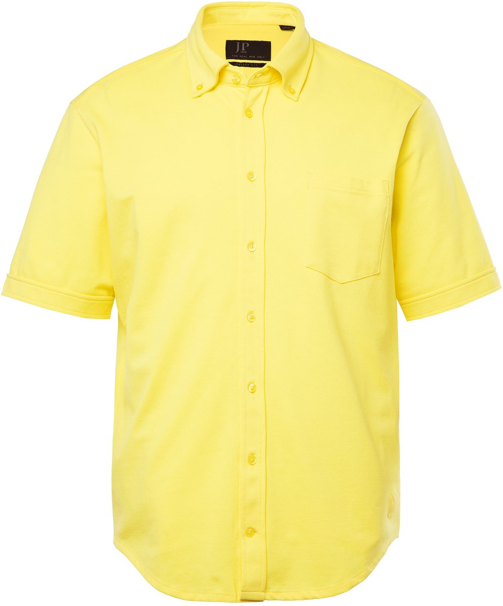 JP 1880 - Heren - Piqué overhemd FLEXNAMIC® korte mouw buttondown-kraag - Citroengeel - Maat 8XL