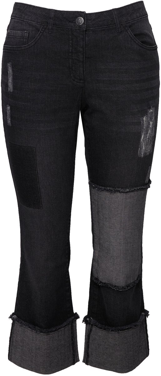 Angel of Style - Dames - Jeans wijde pijpen patches 5-pocket omgeslagen zoom - Zwart - Maat 46