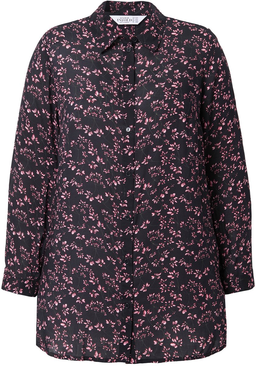 Studio Untold - Dames - Overhemdblouse boxy model all-over flowerprint - Zwart - Maat 42+