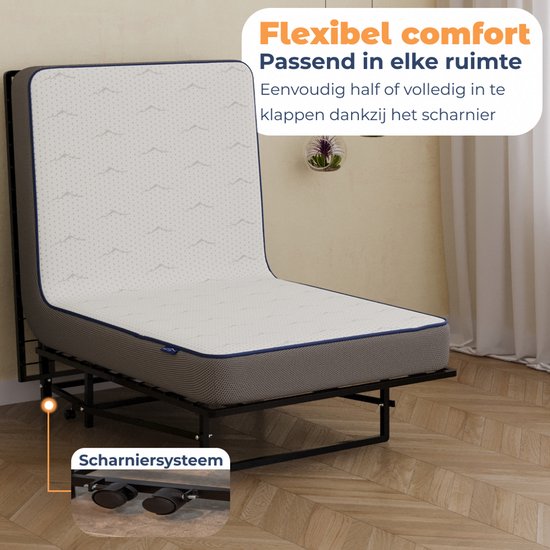 Best Life Lit Pliant 90x200 - Lit d’Appoint avec Matelas - Lit Pliable - Lit Rabattable 1 Personne