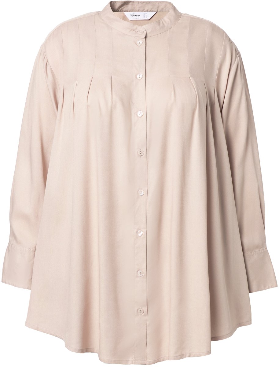 MIAMODA - Dames - Blouse sierplooien bij de schouders lange mouwen. - Natuur - Maat 44