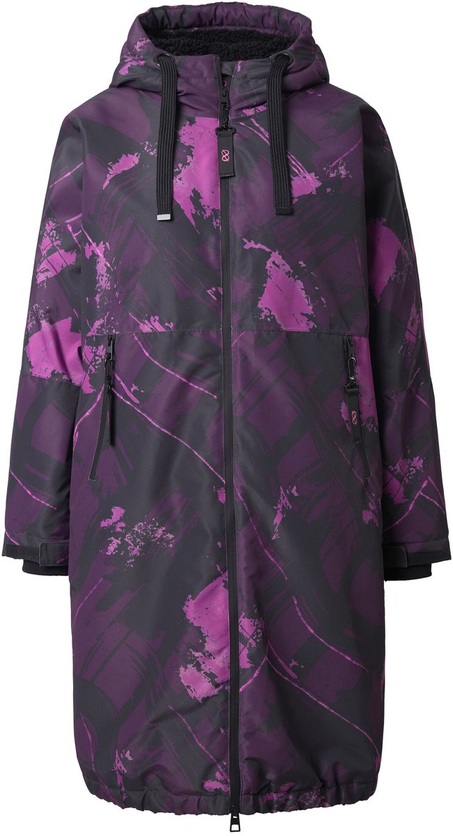 Laurasøn - Dames - Functionele jas met print oversized teddy voering capuchon - Zwart - Maat 52+