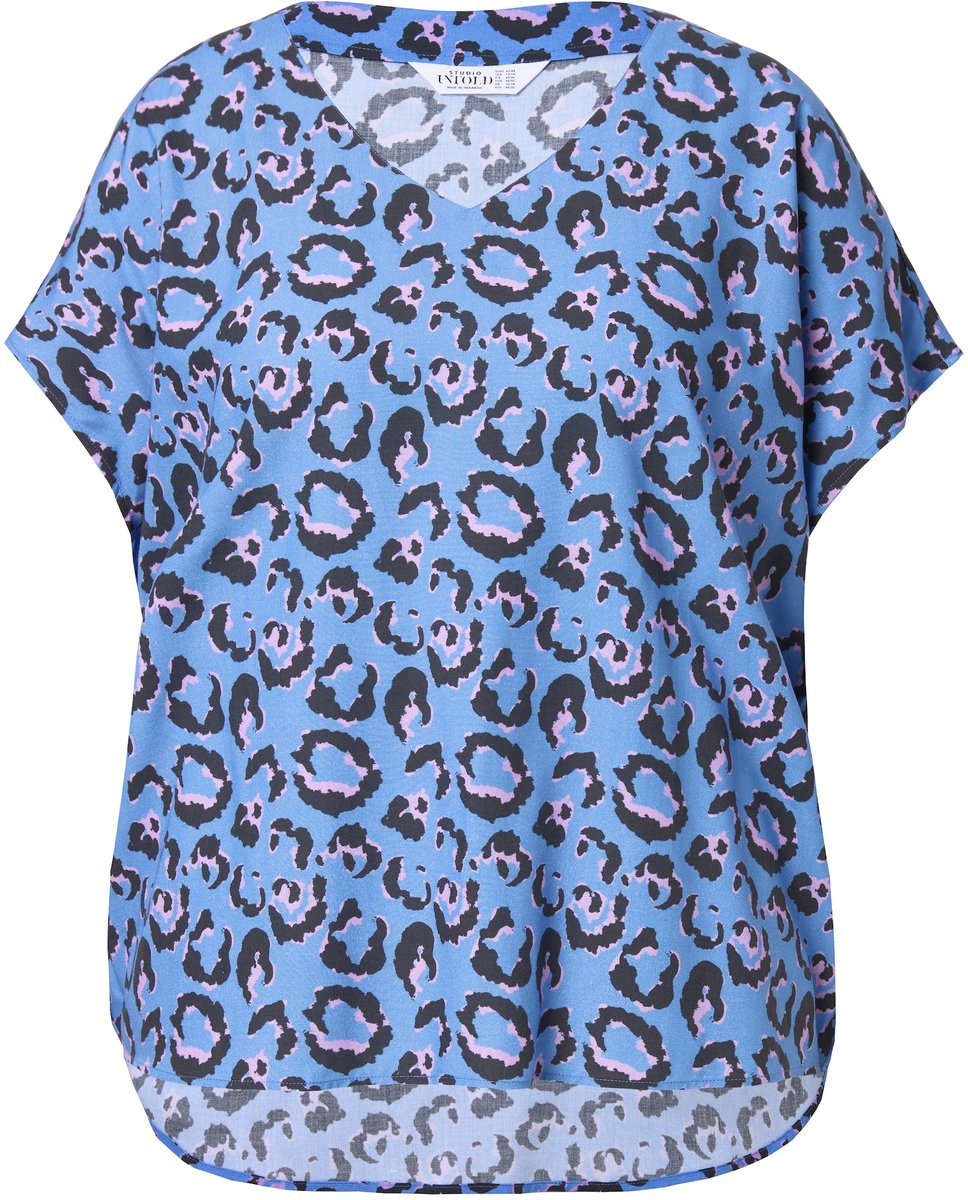 Studio Untold - Dames - Overhemdblouse oversized luipaardprint - Hemelsblauw - Maat 50+