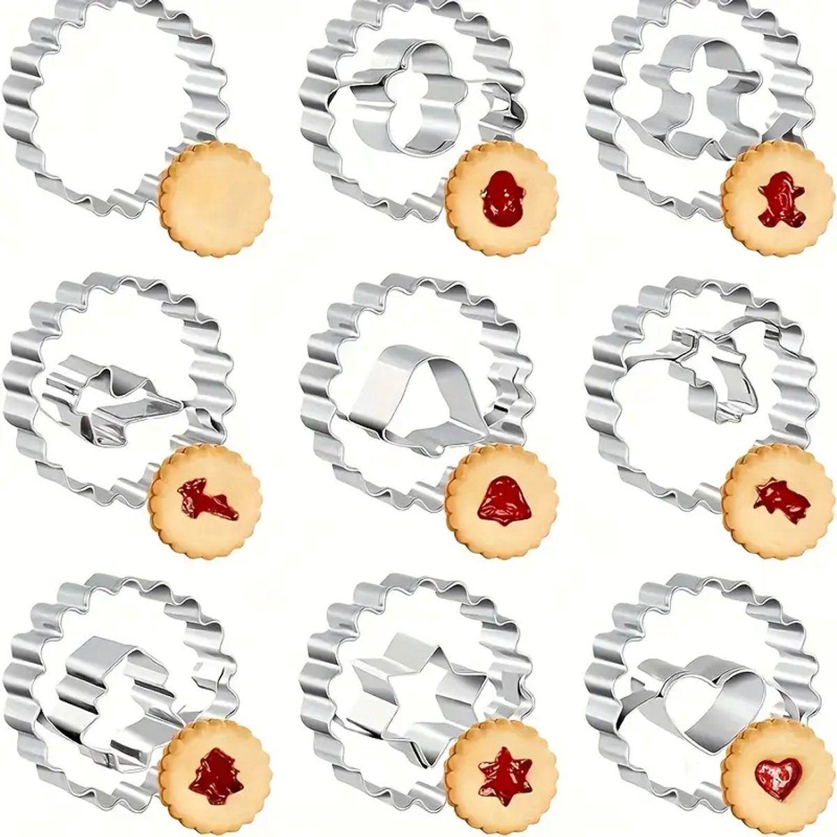 Daity 9-delige kerstbloemkoekvorm van roestvrij staal - geschikt voor het maken van taarten - koekjes - enz. - keukenaccessoires - doe-het-zelf bakgereedschap