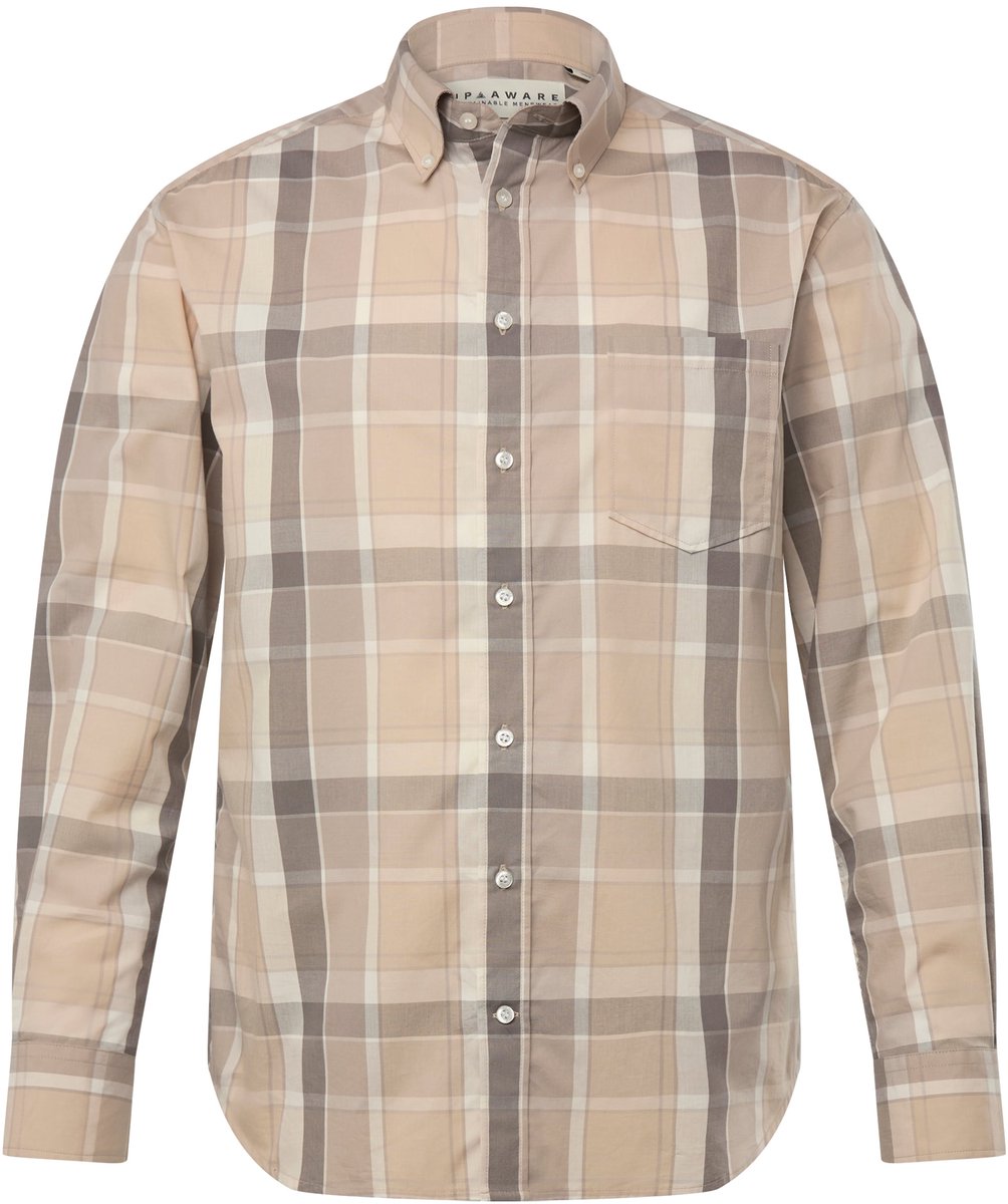 JP 1880 - Heren - Geruit overhemd lange mouwen buttondown-kraag - Natuur melange - Maat 7XL