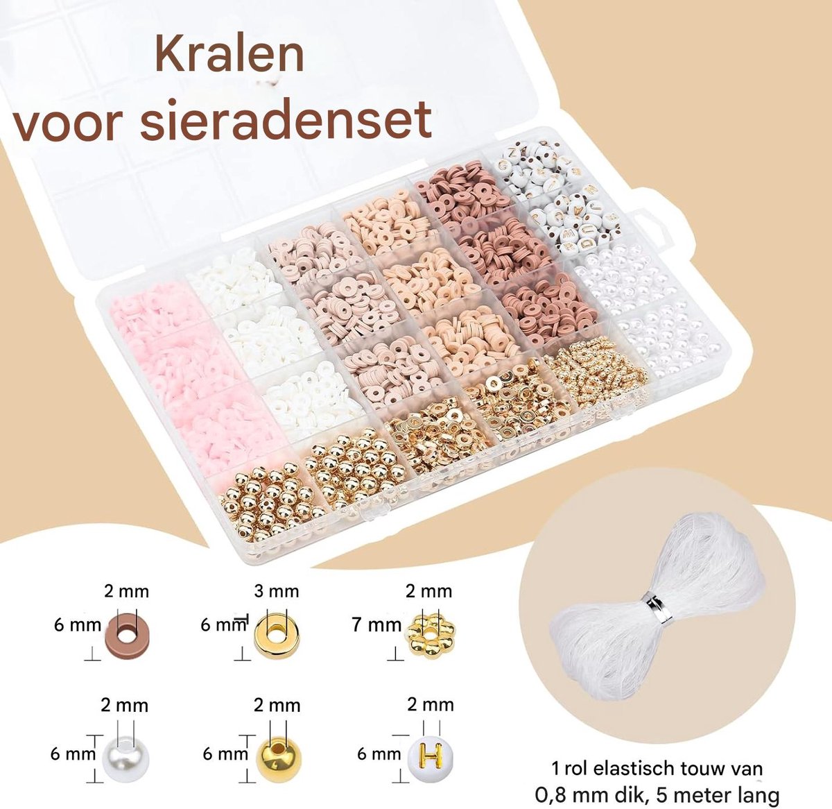 Vitdipy - Kralenset - 2370 delig - Polymeer Kralen Set - 7 kleuren - Platte Kralen - Bedels - Letterkralen - DIY Sieraden Maken - Armbandjes Maken — afbeelding 7