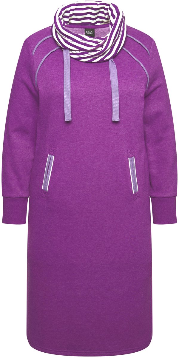 Ulla Popken Dames - Sweatjurk sierpaspels opstaande kraag lange mouwen zakken - Donkerpaars - Maat 54+