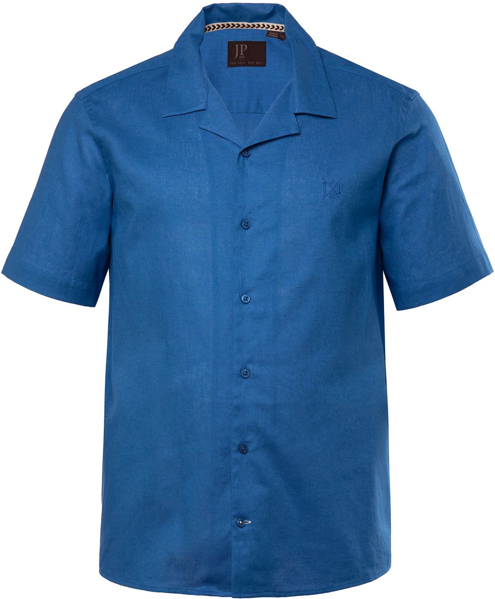 JP 1880 - Heren - Overhemd van een linnenmix korte mouwen Cubaanse kraag - Koningsblauw - Maat XL