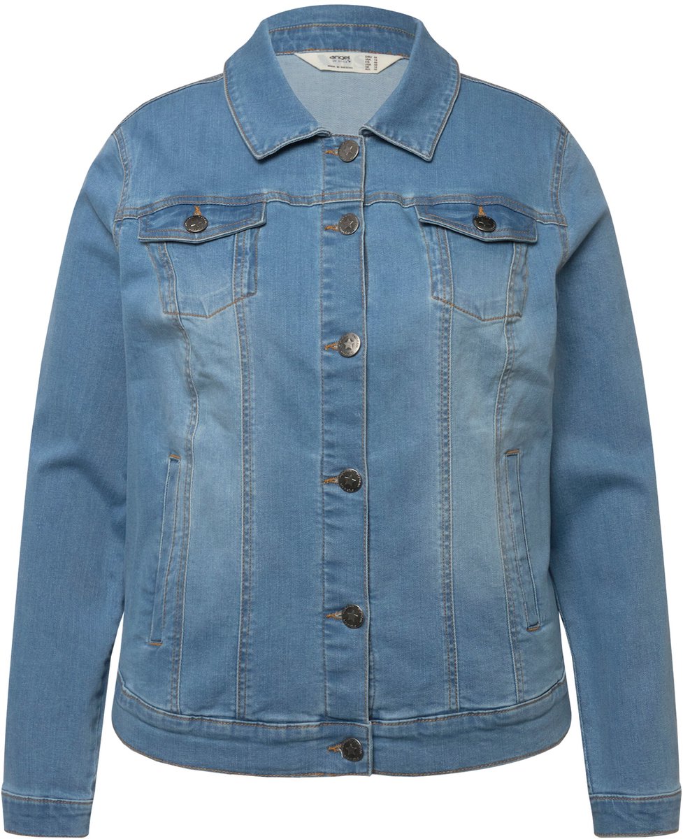 Angel of Style - Dames - Denim jas Frieda waseffecten overhemdkraag lange mouwen - Lichtblauw - Maat 52