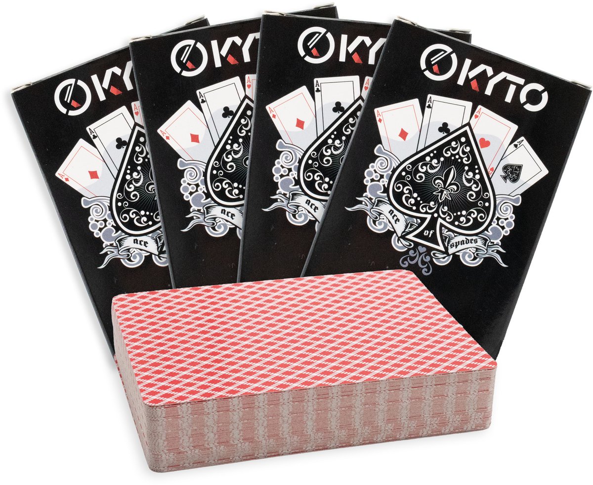 Kyto pokerset professioneel kaartspel - set van 4 - Hoogwaardige pokerkaarten voor liefhebbers en professionals - voor Texas Hold Em, Blackjack e.a. kaartenspellen