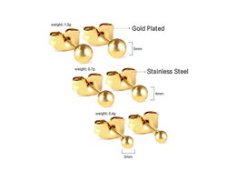 Goudkleurige oorbelknopjes set – 3, 4 en 5 mm – Roestvrij staal – Minimalistische oorbellen – Unisex Oorbelknopjes goudkleurig – Set van 3 maten (3, 4 en 5 mm) – Hypoallergeen RVS – Dames & heren Set oorbelknopjes goudkleurig – oorbellen