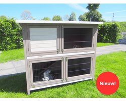 Konijnenhok – dierenverblijf – Niels RS5-A– met 2 verdiepingen - buitenhok – buitenverblijf – voor buiten – hout – met lade – grijs/wit – konijn – nachthok – goedkoop – voordeel – kwaliteit - 145x72,5x125cm