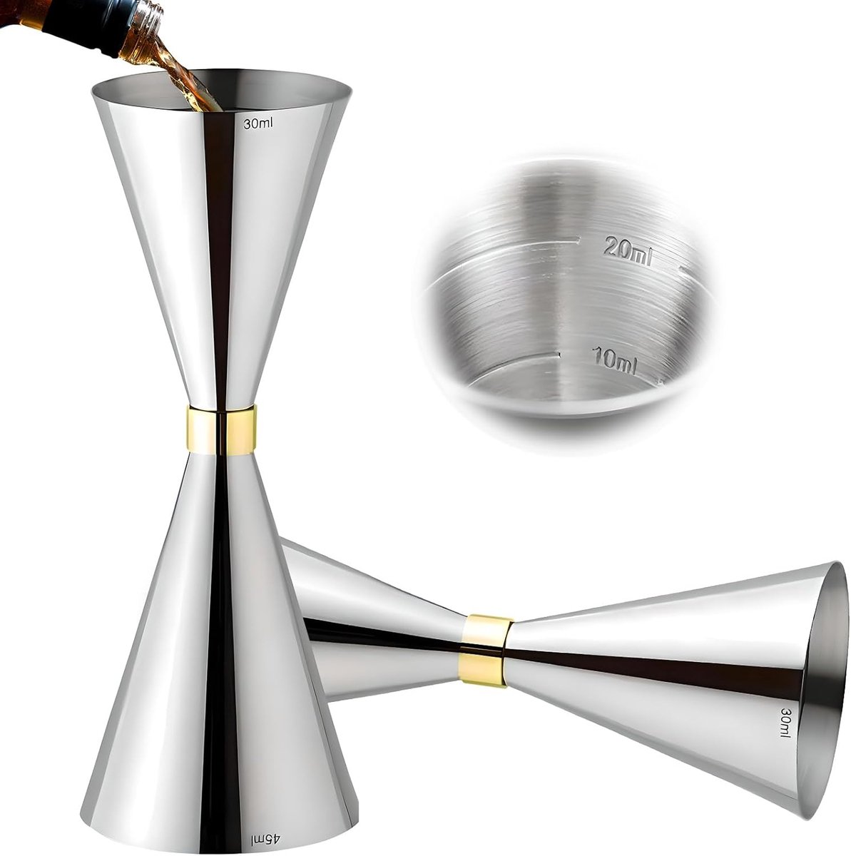 Mmgoqqt- Jigger Maatbeker - 30/45ml - Bar Tool Met Schaalverdeling - zilver - 1 Stuk